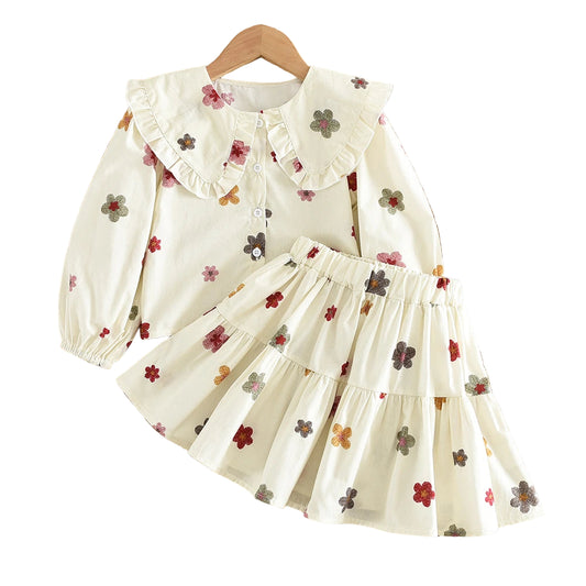 Bow Print Doll-Top & Pleated Skirt Set